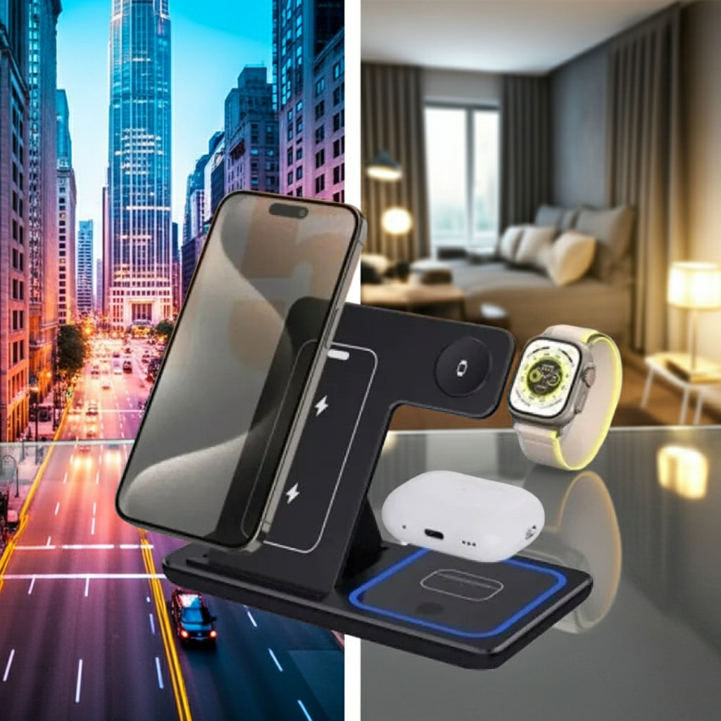 15W 3 In 1 LED Foldable Fast Wireless Charger Stand