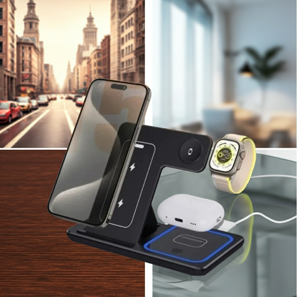 15W 3 In 1 LED Foldable Fast Wireless Charger Stand