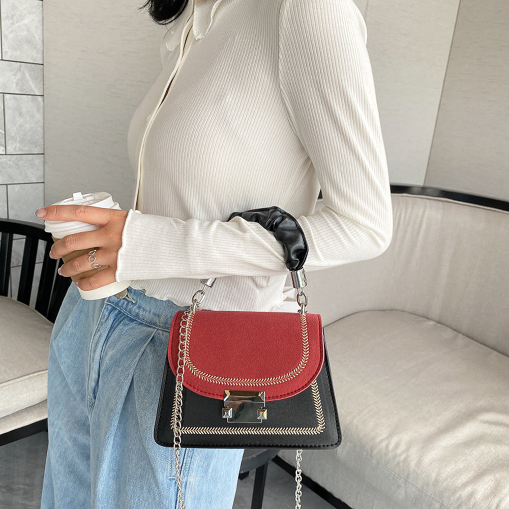 Pleated Handle Shoulder Bags PU Flap Crossbody Handbags Classic Fashion Women Hit Color Elegant Crossbody Shoulder Bag