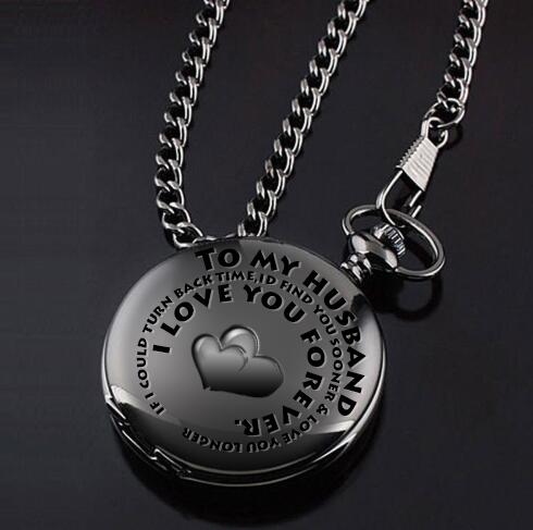 retro black fashion silver smooth steampunk quartz pocket watch stainless steel chain necklace 30 cm for men for women with gift box