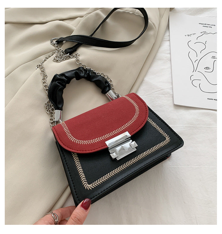 Pleated Handle Shoulder Bags PU Flap Crossbody Handbags Classic Fashion Women Hit Color Elegant Crossbody Shoulder Bag